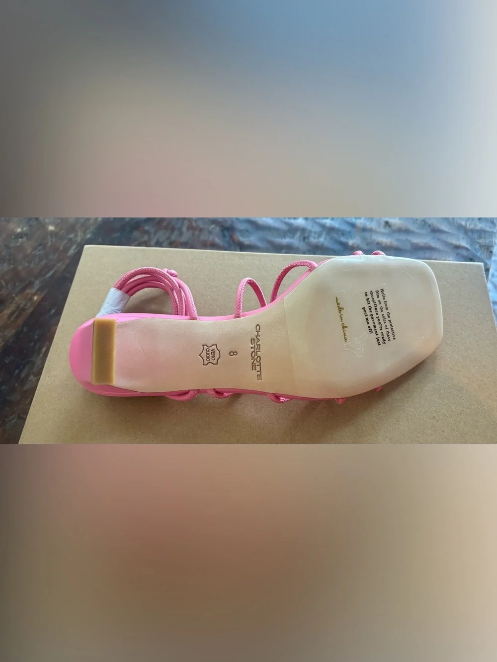 Charlotte Stone Pink Ankle Wrap Sandals Size 8 - Picture 3 of 4